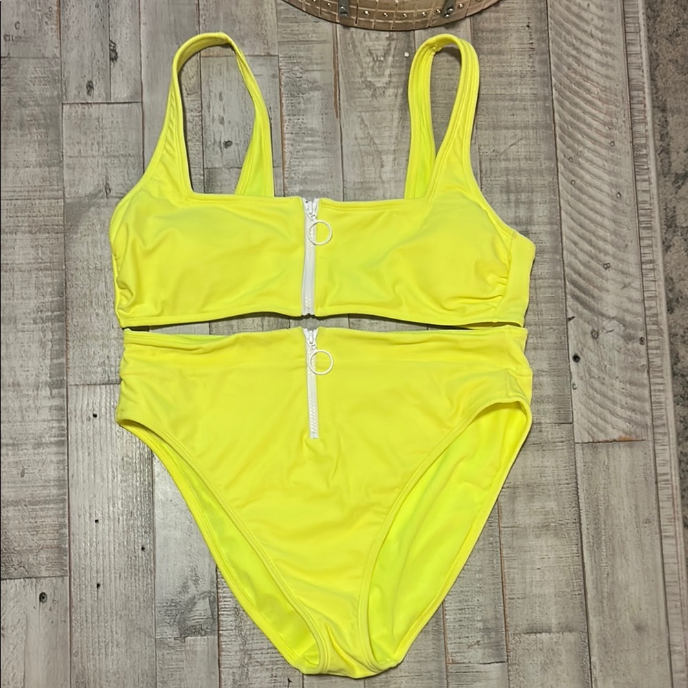 Neon Yellow Bikini Set with Zippers